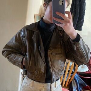 Vintage Cropped Brown Leather Jacket